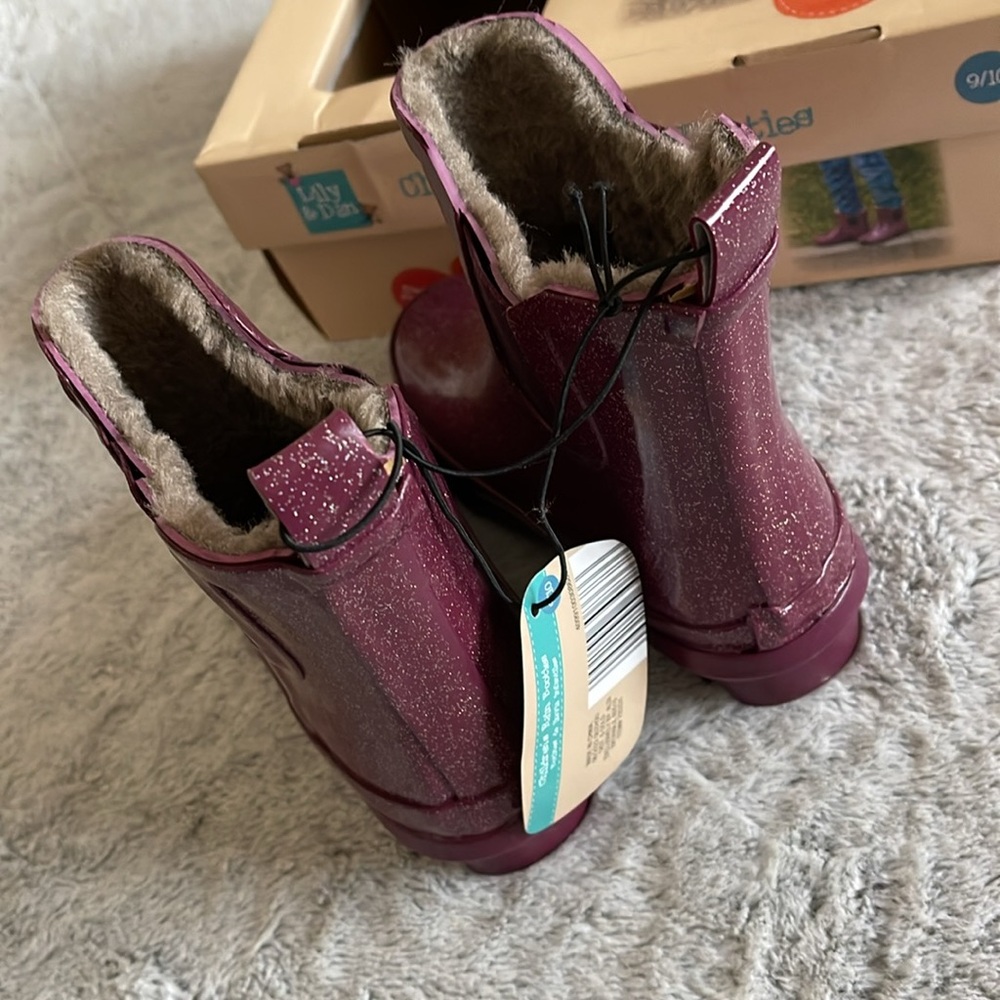 Lily & Dan Girls Rain Boots  SZ 9/10  Plum Sparkle
Ankle  Faux Fur - Picture 5 of 7